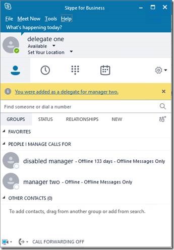 delegate permissions skype for business